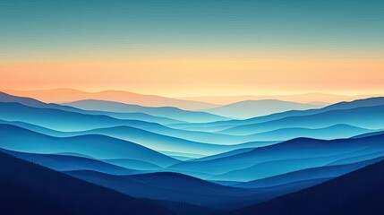 Poster - Scenery abstract background idea. Breathtaking layered mountains at dusk with vibrant hues of blue and orange.