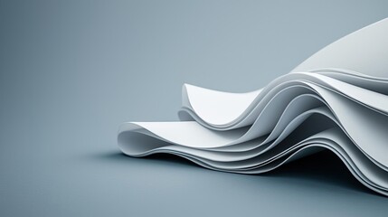 Poster - Scenery abstract background idea. Close-up of wavy white paper sheets on a blue background showcasing texture and detail.