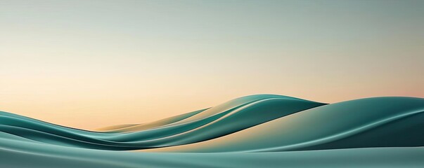 Poster - Scenery abstract background idea. Serene abstract landscape with smooth waves in calming shades of green and blue.