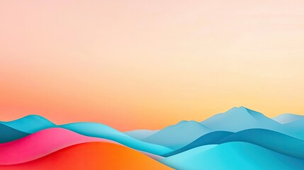 Poster - Scenery abstract background idea. Abstract landscape with colorful waves and serene gradient sky at sunset.