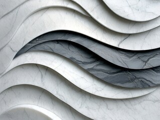 Poster - Elegant and refined natural composition of pristine white marble stone with swirling gray and charcoal veins