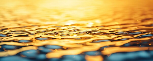 Poster - Gold abstract background concept. Rippling water surface reflecting golden sunlight at sunset, creating a serene ambiance.
