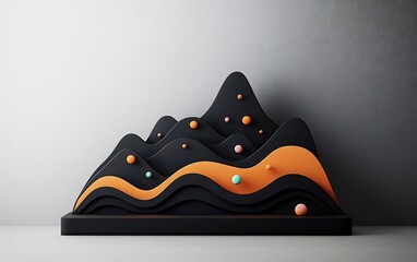 Poster - Minimalist Abstract Dark Environment with Pastel Dots and Undulating Lines Composing a Wave Shaped Mountain Design 3D Rendering on Plain White