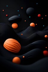 Poster - Mesmerizing Minimalist Mountainscape with Pastel Dots and Flowing Contours in Dark Abstract Environment   3D CGI digital art with plain white backdrop evoking a futuristic dreamlike cosmic landscape