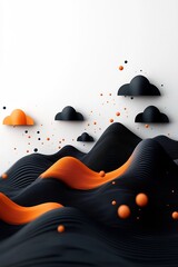 Poster - minimalist and abstract 3d cgi artwork depicting a wave patterned mountainscape with pastel dots and