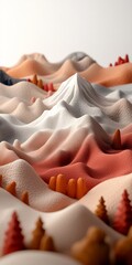 Poster - Surreal and dreamlike pastel mountain landscape with abstract minimalist forms and textures  A 3D digital render featuring stippled and brushed color elements on a clean white stage