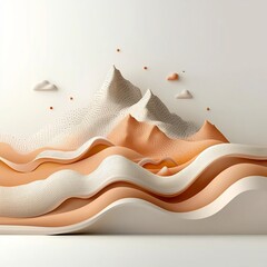 Poster - Ethereal and captivating pastel mountain landscape with dynamic  flowing dot and line patterns creating a sense of depth and movement in a pristine  minimalist digital environment