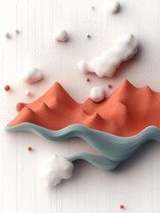Poster - Mesmerizing pastel toned mountains with a captivating wave pattern created by a complex arrangement of dotted and linear elements across the surface set against an abstract pastel backdrop in a clean