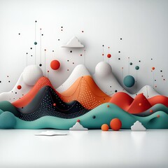 Poster - Pastel Dotted and Lined Mountain Range Landscape in Stark White Digital 3D Environment   Abstract Minimalist Nature Scene