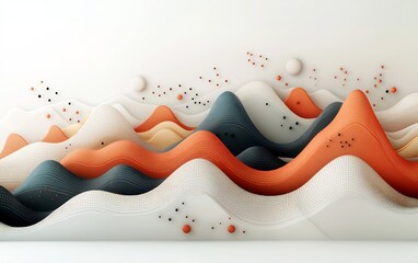 Leinwandbilder - Mesmerizing abstract landscape with pastel colored mountains and a striking wave pattern of dots and lines cascading across the surface