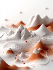 Leinwandbilder - Mesmerizing wave patterned pastel mountains with dotted and linear elements across the surface set against a clean white backdrop in a 3D rendered abstract digital landscape
