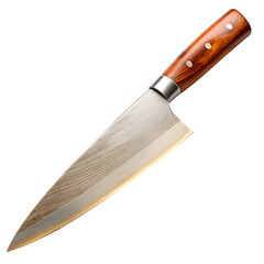 high-quality chef knife with a wooden handle cut out