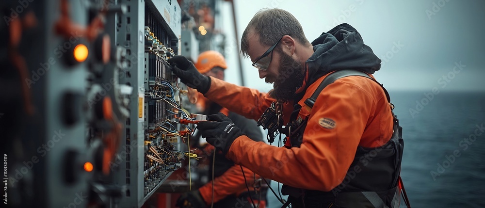Electrical Course Rig Ilustración de Stock Offshore Oil Rig Electrical Crew Repairing and ...