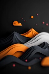 Poster - Serene ethereal 3D rendered landscape with soft pastel dots and sweeping flowing lines forming a wave patterned mountainous topography on a dark abstract canvas  The pristine