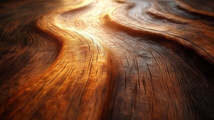 Poster - A close-up of a textured wooden surface, showcasing natural waves and warm lighting that enhance its organic beauty.