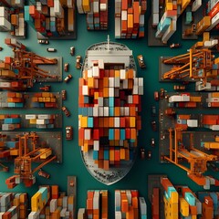 Poster - Aerial perspective of an immense coastal shipping terminal a birds eye view of the intricate dance of container ships dockside cranes