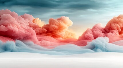 Poster - Mesmerizing Pastel Skyscape with Dramatic Clouds and Ethereal 3D Motifs   A Captivating Digital Artwork Showcasing a Surreal and Visually Stunning Cinematic Landscape