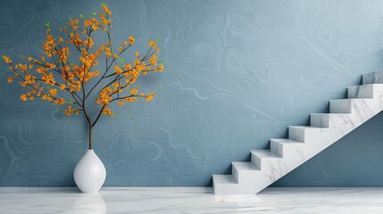 Poster - Detailed marbling texture on a luxurious Italian marble slab featuring dynamic abstract patterns in cool tones with a matte and smooth finish
