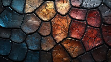 Poster - A textured surface showcases an array of colors, resembling cracked tiles with a mix of earthy hues and a glossy finish.