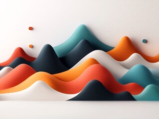 Leinwandbilder - Pastel colored abstract landscape featuring a wave like pattern of lines and dots across mountainous terrain creating a serene and minimalist visual composition
