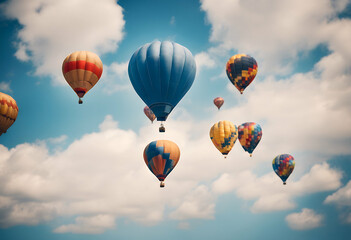 Wall Mural - blue clouds hot balloons sky colorful balloon colours colourful ballooning cloud fly fun many ride high trip