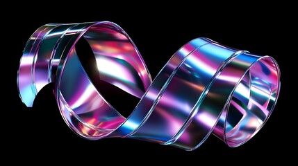 Poster - Abstract colorful ribbon spiral on a black background, an abstract concept art. Holographic gradient colors. Futuristic background. 