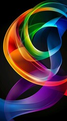 Poster - Abstract colorful ribbon spiral on a black background, an abstract concept art. Holographic gradient colors. Futuristic background. 