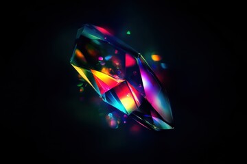 Poster - colorful crystal gemstone glows, dark background, digital art, website banner