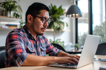 Sticker - Mexican man working on a laptop computer office adult.