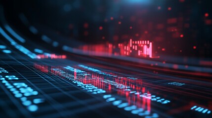 Poster - A futuristic digital landscape showcasing glowing data streams and analytical graphs, representing advanced technology and data visualization.