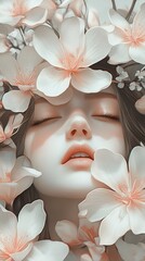 Wall Mural - Serene Woman Surrounded by Blossoms: A Dreamlike Portrait