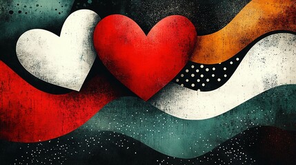 Poster - Abstract Heartscape With Curving Red White And Teal Forms