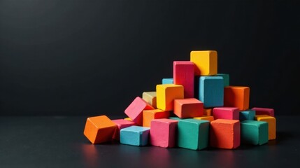 Aufkleber - colorful wooden blocks arranged in a pyramid shape on a dark surface