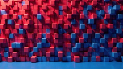 Poster - Abstract Cube Wall Background Design with Red and Blue Blocks