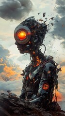 Sticker - mechanoid in sunset: a sci-fi digital painting