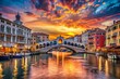 © Danicha - Panoramic View of Rialto Bridge, Venice, Italy: Stunning Sunset over Grand Canal