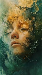 Wall Mural - Golden Slumber: A Surreal Portrait of Inner Peace