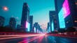 © JohnnyMohAzar - A futuristic cityscape with holographic advertisements and flying vehicles