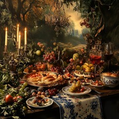 Wall Mural - A Baroque Feast: Still Life of Food and Wine