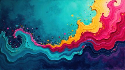 Aufkleber - Abstract Colorful Wave Painting with Textured Swirls and Vivid Hues