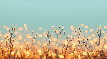 Canvas Print - Scenery abstract background idea. Soft bokeh lights illuminating delicate flowers in a serene outdoor setting.