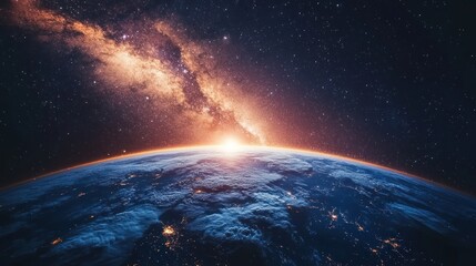 Wall Mural - Earthrise over Milky Way galaxy.
