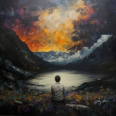 Canvas Print - Contemplation by the Lake: A Serene Landscape Painting