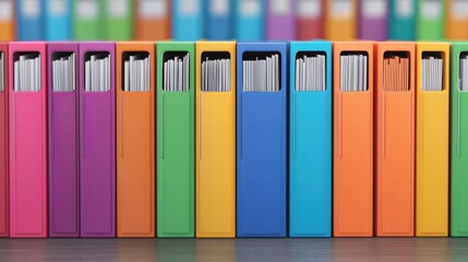 Poster - Colorful ring binders standing in a row on a desk representing organization