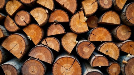 Poster - Stack of neatly arranged tree rounds, showcasing the intricate wood grain patterns and natural beauty of the timber