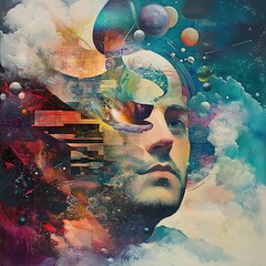 Wall Mural - Cosmic Consciousness: A Surreal Portrait of the Mind