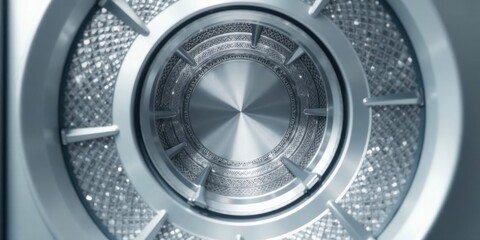 Poster - Close-up view of a metallic appliance drum with intricate detailing and a polished central surface