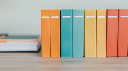 Poster - Colorful binders standing on a desk, creating an organized and efficient workspace