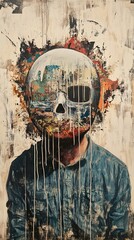 Wall Mural - A Skull's Reflection: An Abstract Portrait in Paint