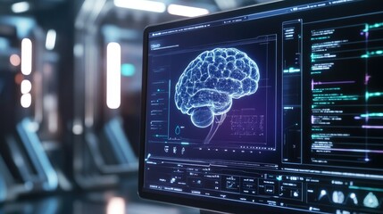 Fototapete - AI-driven diagnostic interface displayed on a futuristic background, no people, copy space